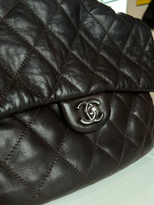 Chanel Brown Lambskin Quilted Acordian Shoulder Chain Logo Closure Bag