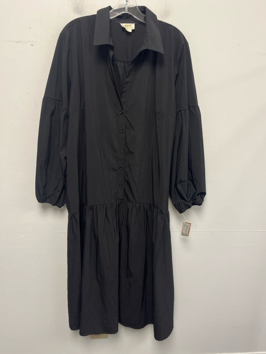 Maeve Size XL Black Polyester Blend Collar Neck Half Button Down Tiered Dress