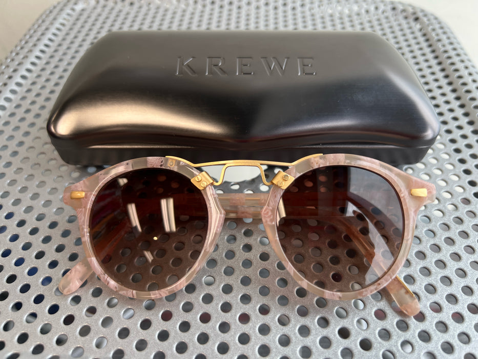 Krewe Matte Tortoiseshell 24K Gold Plated Round Lens Nose Bridge Sunglasses