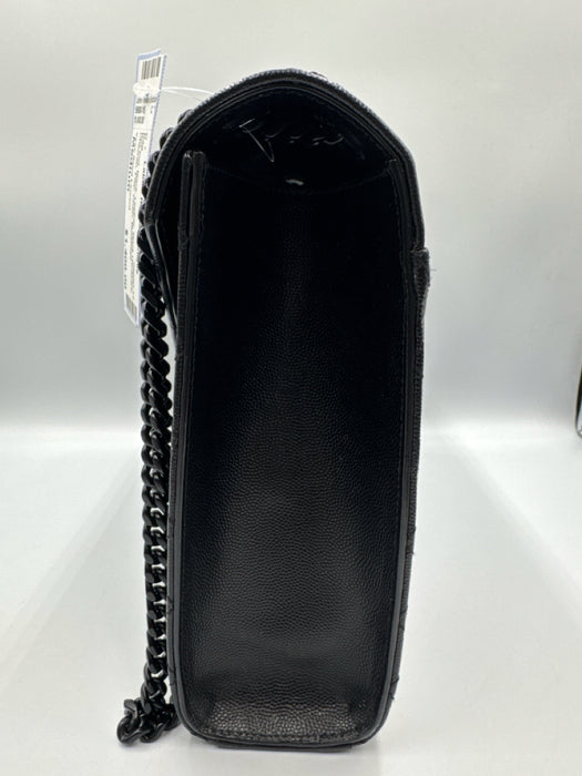 Yves Saint Laurent Black Leather Black Hardware Chevron Flap Chain Bag