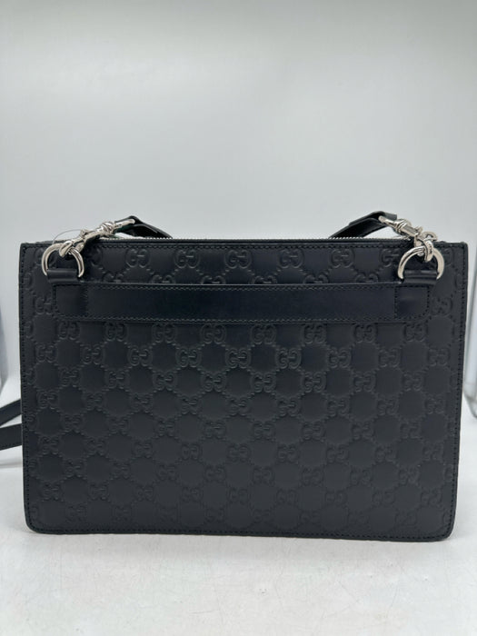 Gucci Black Leather Guccissima embossed Zip Top Messenger Bag