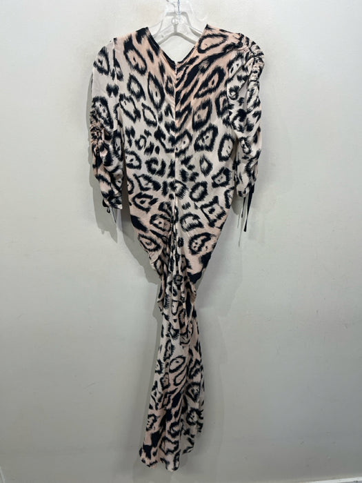Alice McCall Size S Pale Pink & Black Silk Animal Print Ruched Ribbon Tie Dress