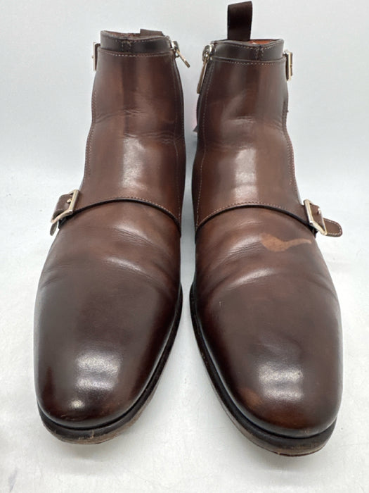 Santoni Shoe Size 11 Brown Leather Buckle Detail Ankle High Men's Shoes