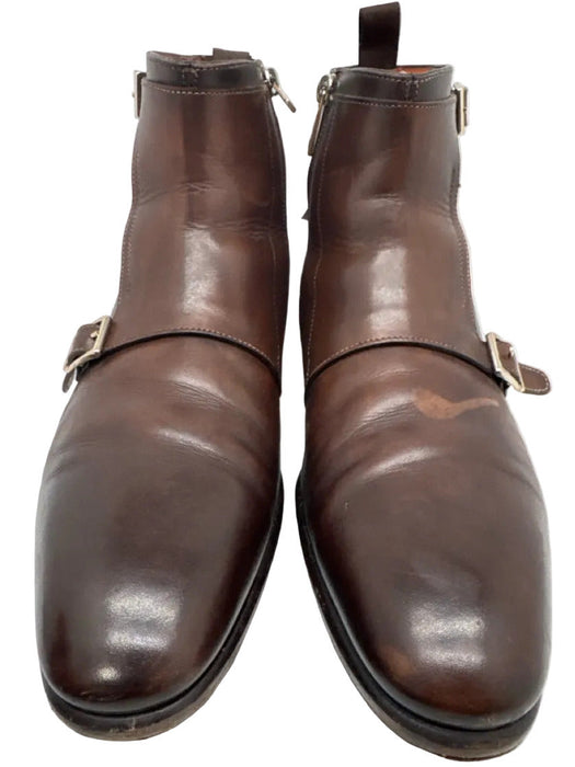 Santoni Shoe Size 11 Brown Leather Buckle Detail Ankle High Men's Shoes