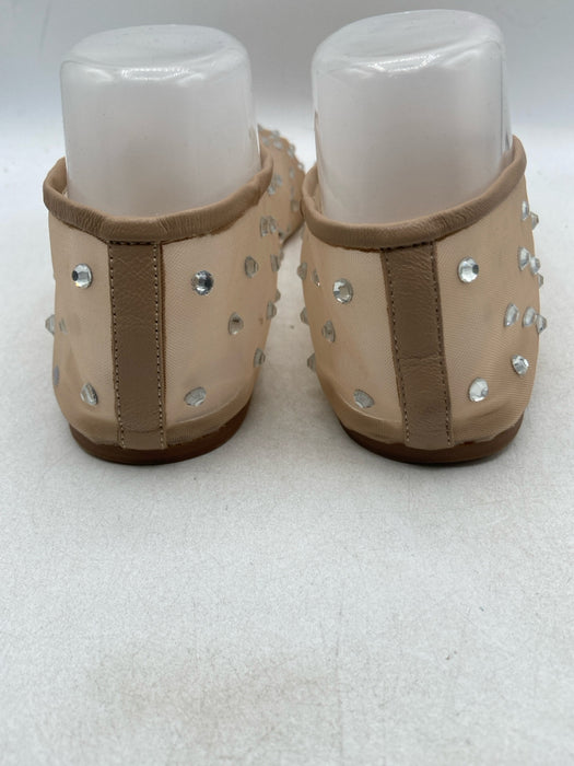 Tony Bianco Shoe Size 9.5 Beige & Silver Synthetic Knit Mesh Rhinestone Flats