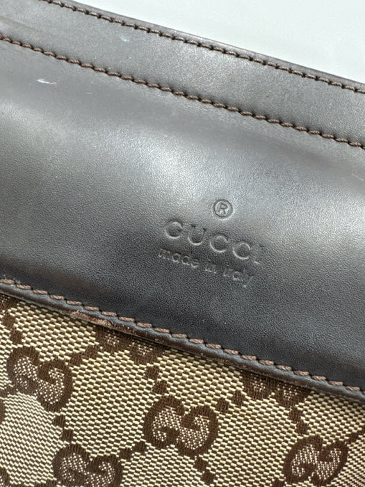 Gucci Brown & Beige Canvas Leather Detail Guccissima Zip Belt Bag Bag