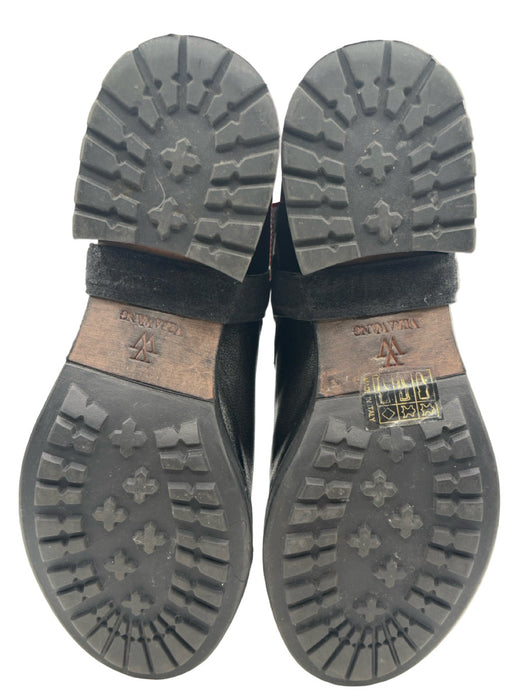 Vera Wang Shoe Size 37 Black Leather Stud Detail Stirrup Stacked Heel Moto Boots