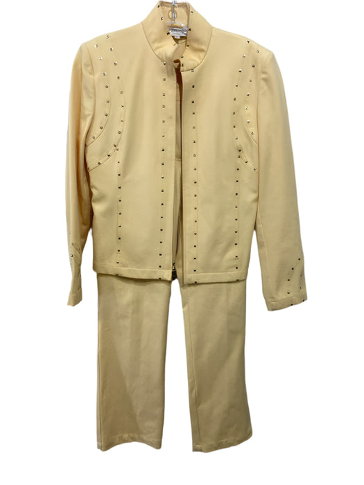 St John Sport Size P/2 Butter Yellow Cotton Studded Front Zip Collar Pant Set