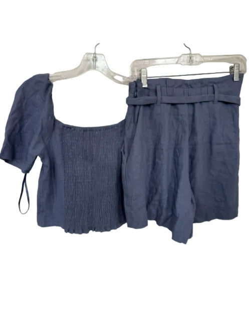 Abercrombie & Fitch Size S/M Slate Blue Linen Blend Short Sleeve Short Set