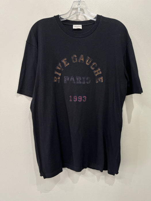 Saint Laurent Size S Black Cotton Words T shirt Crew Men's Short Sleeve