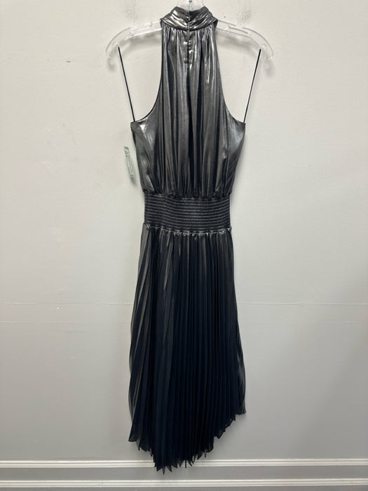 Ramy Brook Size 00 Gunmetal Silver Polyester Sleeveless Pleated Midi Dress