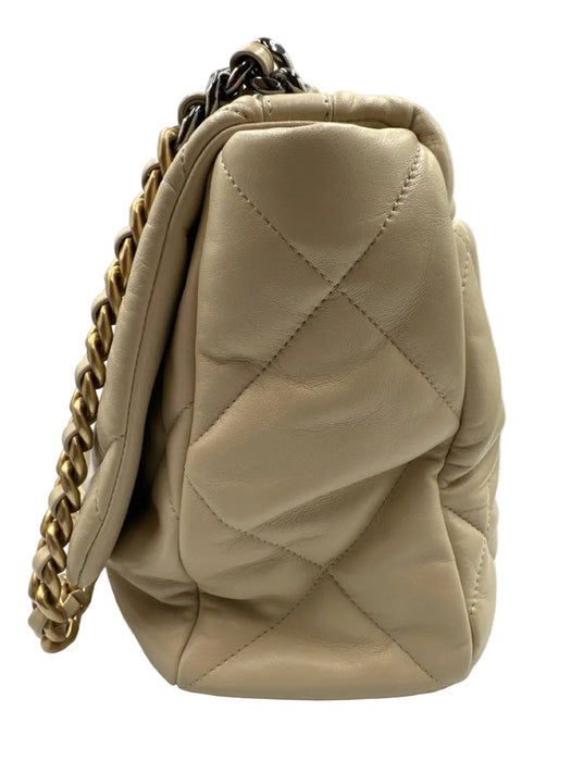 Chanel Beige Leather turn lock Quilted Flap Two Tone Chain Bag