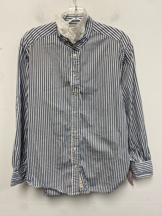 Gap x Doen Size XS Blue & White Cotton Long Sleeve Pin Stripe Eyelet Detail Top
