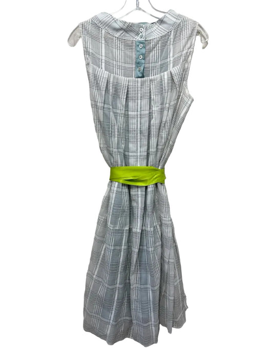 Katherine Kidd Size 4 White, Green & Blue Cotton & Silk Sleeveless Checked Dress