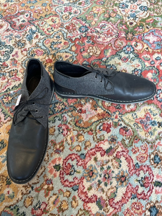 Steve Madden Shoe Size 11.5 Gray & Black Leather & Canvas Tweed Lace Up Loafers
