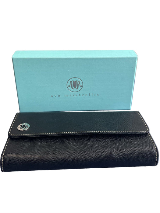 Ava Maistrellis Black Genuine Leather Card Holder Solid Interior Zip Wallets