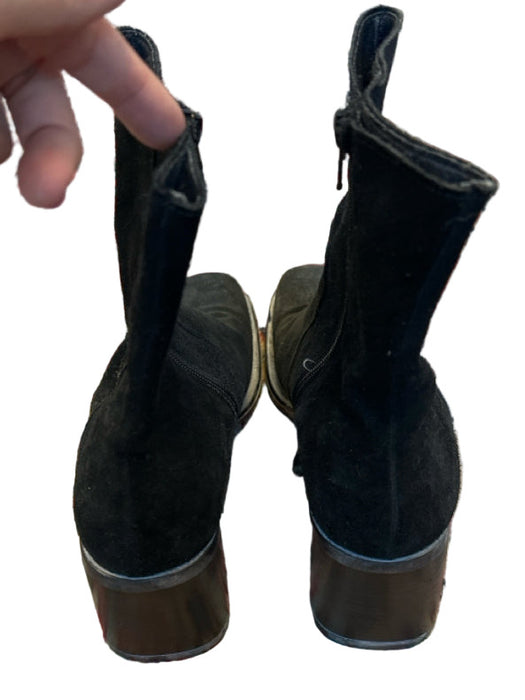 Shoe Size 41 Black Suede Side Zip Block Heel Square Toe Boots