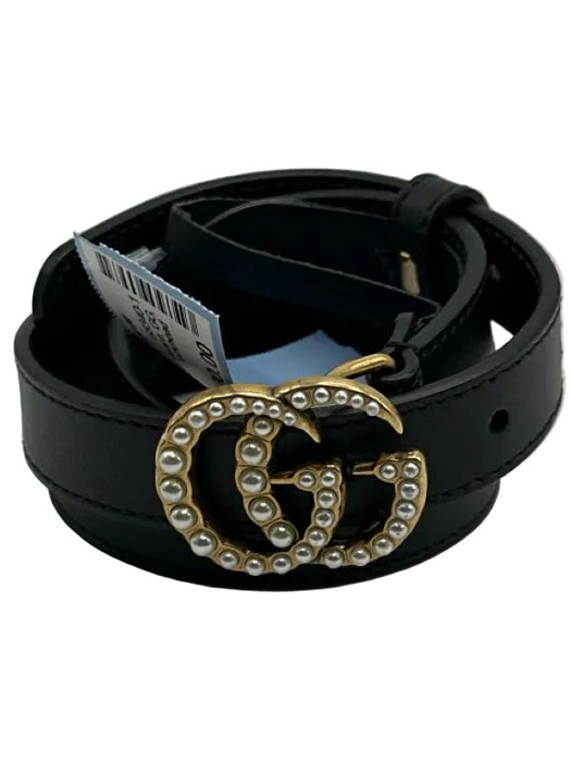 Gucci Black Leather Gold Tone Hardware GG Pearl Accents Box & Bag Inc. Belts