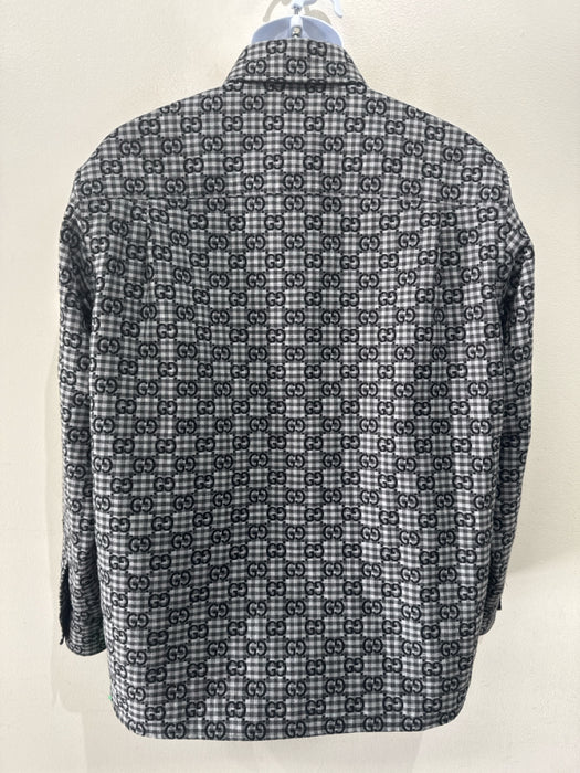 Gucci Size Est M Gray & Black Wool Blend Plaid Button Up Men's Long Sleeve Shirt