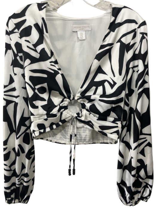 Caroline Constas Size M White & Black Polyester Long puff sleeve Geometric Top