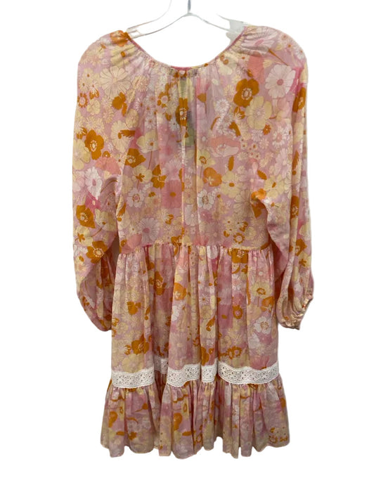 Maje Size 36 Pink & Multi Cotton & Silk Long puff sleeve Slip Inc Floral Dress
