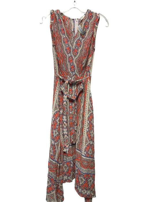 Shoshanna Size 6 Orange & Blue Silk Sleeveless Kaleidoscope Belted Maxi Dress