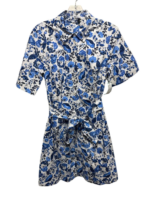 Kate Spade Size S Light Blue, Navy & White Cotton Short Sleeve Floral Dress