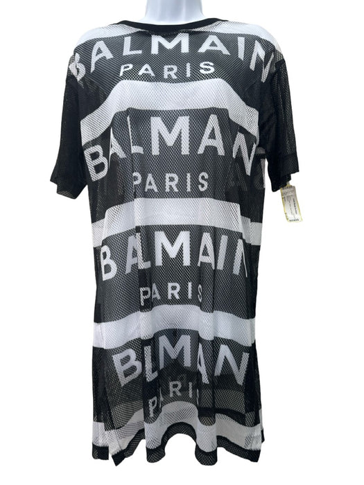 Balmain Size S Black & White Mesh Short Sleeve Coverup