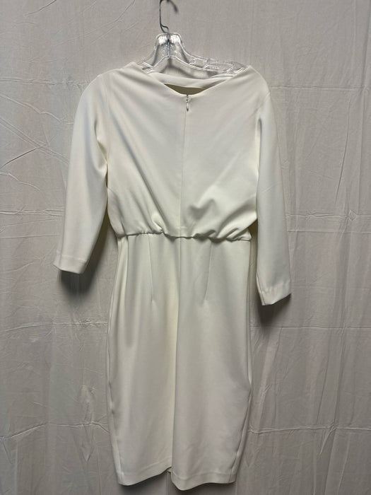 Badgley Mischka Size 4 White Polyester Long Sleeve Cowl Neck Midi Dress