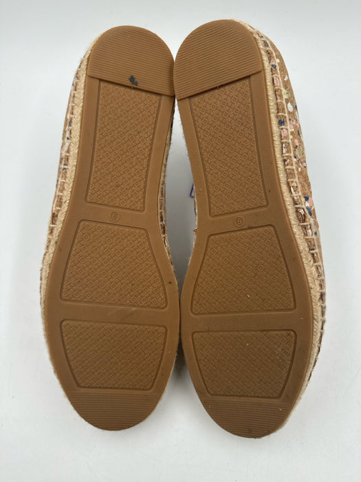 Tory Burch Shoe Size 9 Brown, white & blue Cork Leather Logo Slip On Espadrille