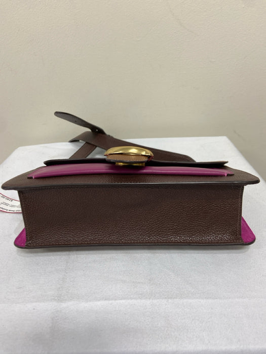 Coach Magenta & Brown Leather Magnetic Snap Goldtone Hardware Pebbled Bag