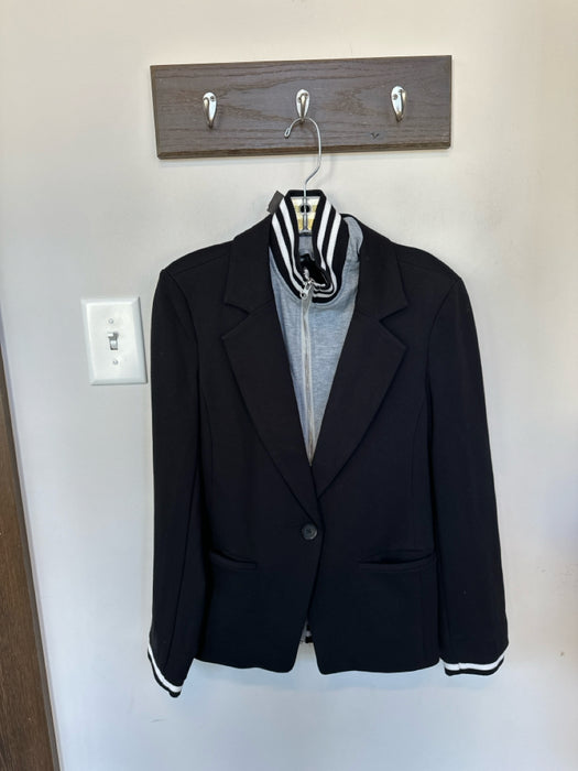 Central Park West Size M Black & Gray Viscose Blend One Button Zip Front Jacket