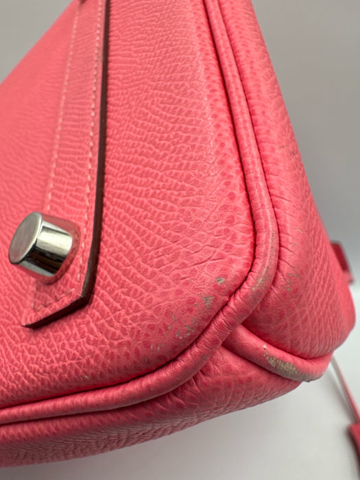 Hermes Pink Leather Top Handle Silver Hardware Birkin Certified by Entrupy Bag