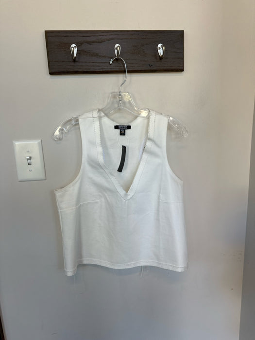 Natalie Busby Size L White Cotton Sleeveless Raw Hem V Neck Top