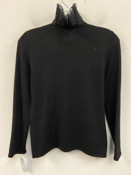 Ralph Lauren Size Medium Black Cashmere Long Sleeve Pleated V Neck Knit Sweater