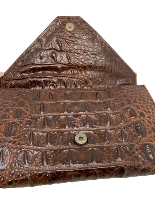 Veari Brown Leather Croc Embossed Magnetic Close Envelope Clutch Bag