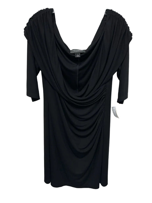 St. John Size 12 Black Knit Scoop Neck Surplice Half Sleeve Above the Knee Dress