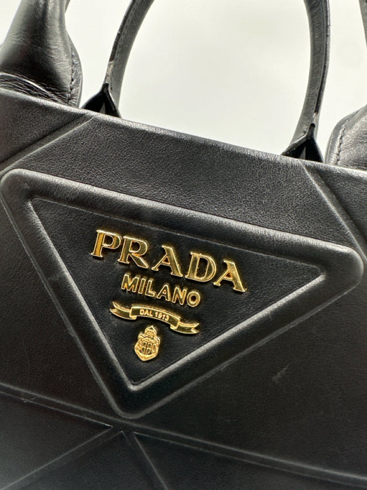 Prada Black Leather Logo Top Handle Strap Incl Certified by Entrupy Bag