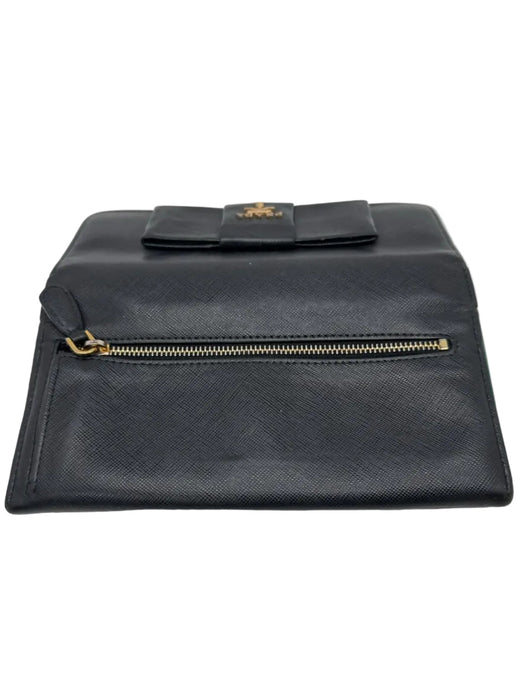 Prada Black Leather Button Closure Coated Bow Detail Wallets