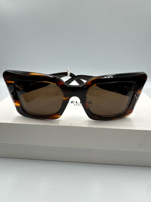 Celine Dark Brown Acetate Square tinted lens Tortoise Sunglasses