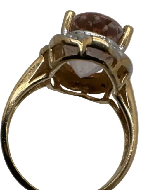 No Brand Light Pink Yellow Gold 14K Pave Diamonds Cocktail Ring
