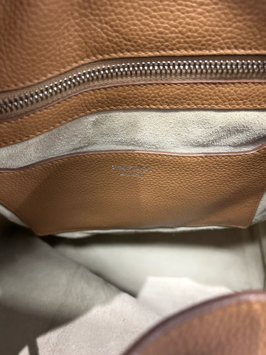 Prada Camel Leather Pebbled Silver Hardware Backpack Bag
