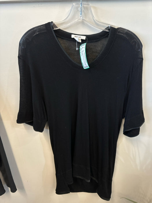 Helmut Lang Size S Black Cotton Blend Short Sleeve High Low Top