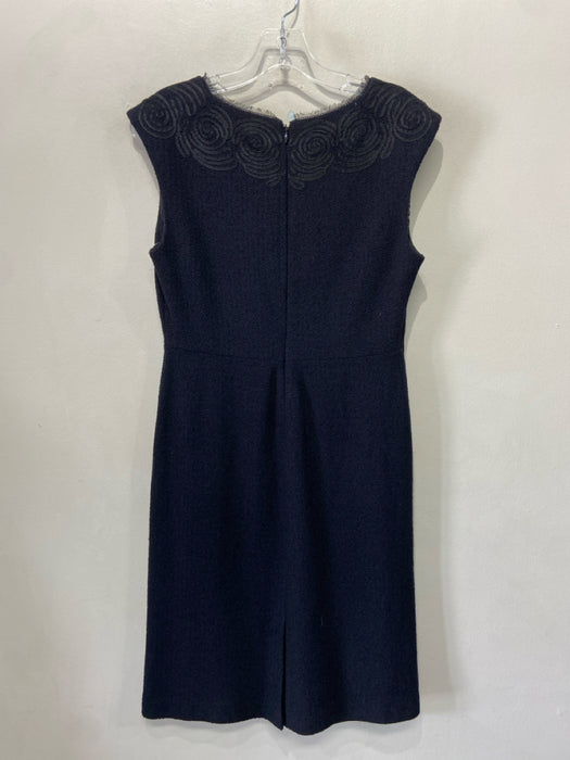 St John Couture Size 4 Navy Blue & Black Wool Blend Embroidered Detail Dress