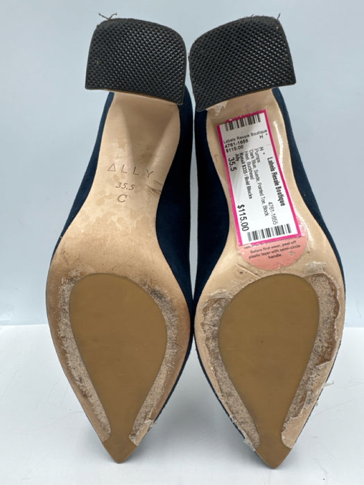 Ally Shoe Size 35.5 Dark Blue Suede Pointed Toe Block Heel Pumps