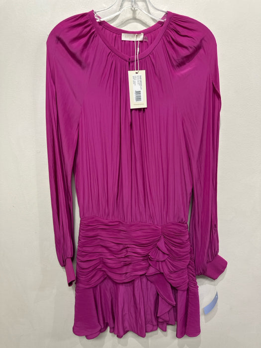 Ramy Brook Size 2 Magenta Polyester Keyhole Front Long Sleeve Mini Ruched Dress