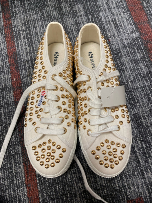 Superga Shoe Size 39 White & Rose Gold Canvas Grommets Round Toe Sneakers