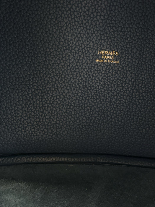 Hermes Cobalt Blue Pebble Leather Gold hardware Top Handle Tote Bag