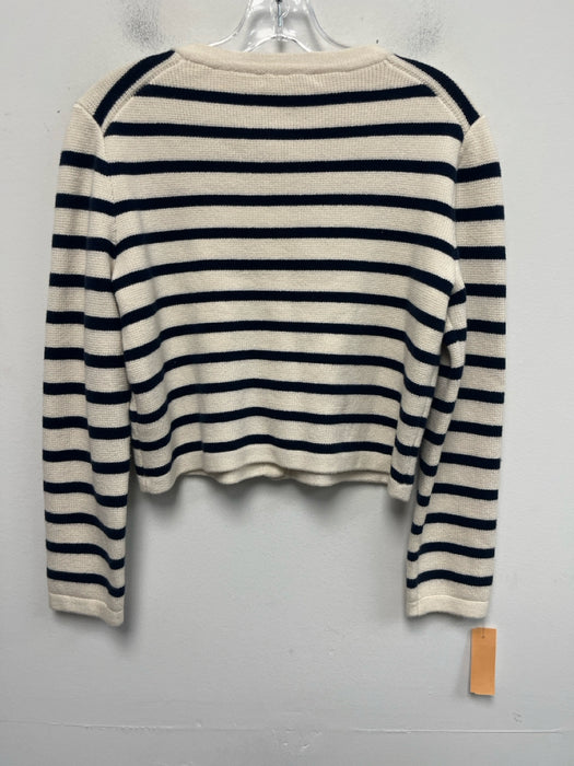 J. Crew Size S Cream & Navy Cotton Knit Horizontal Stripe Gold button Sweater