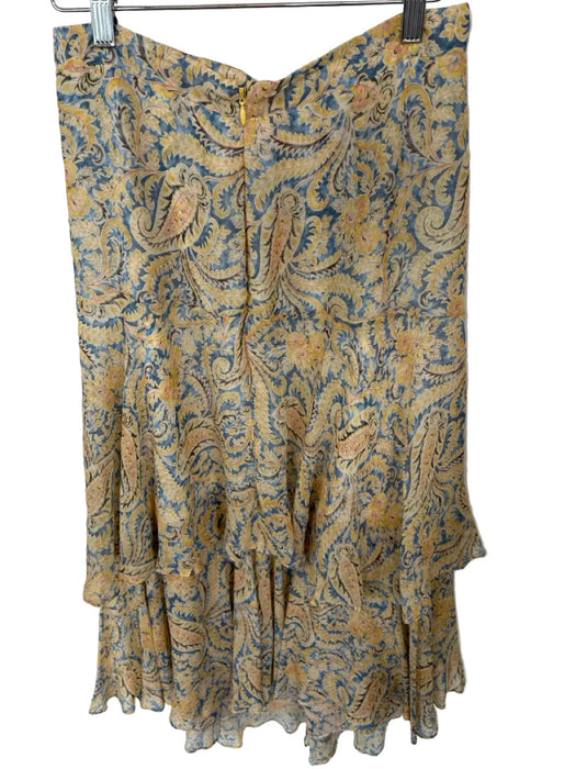 Veronica Beard Size 6 Yellow & Blue Silk Flower Back Zip Tiered Maxi Skirt
